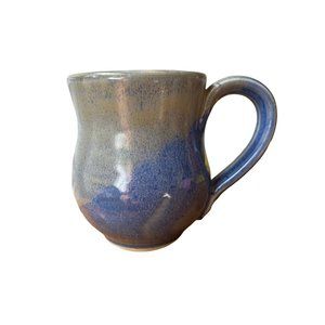 Art Pottery Coffee Mug Artist Signed Blue Grey Dip Glaze